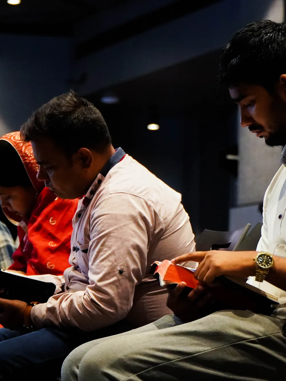 A Bible study group in discussion